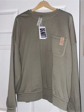 Lunya Olive Green Pocket Crewneck Sweatshirt